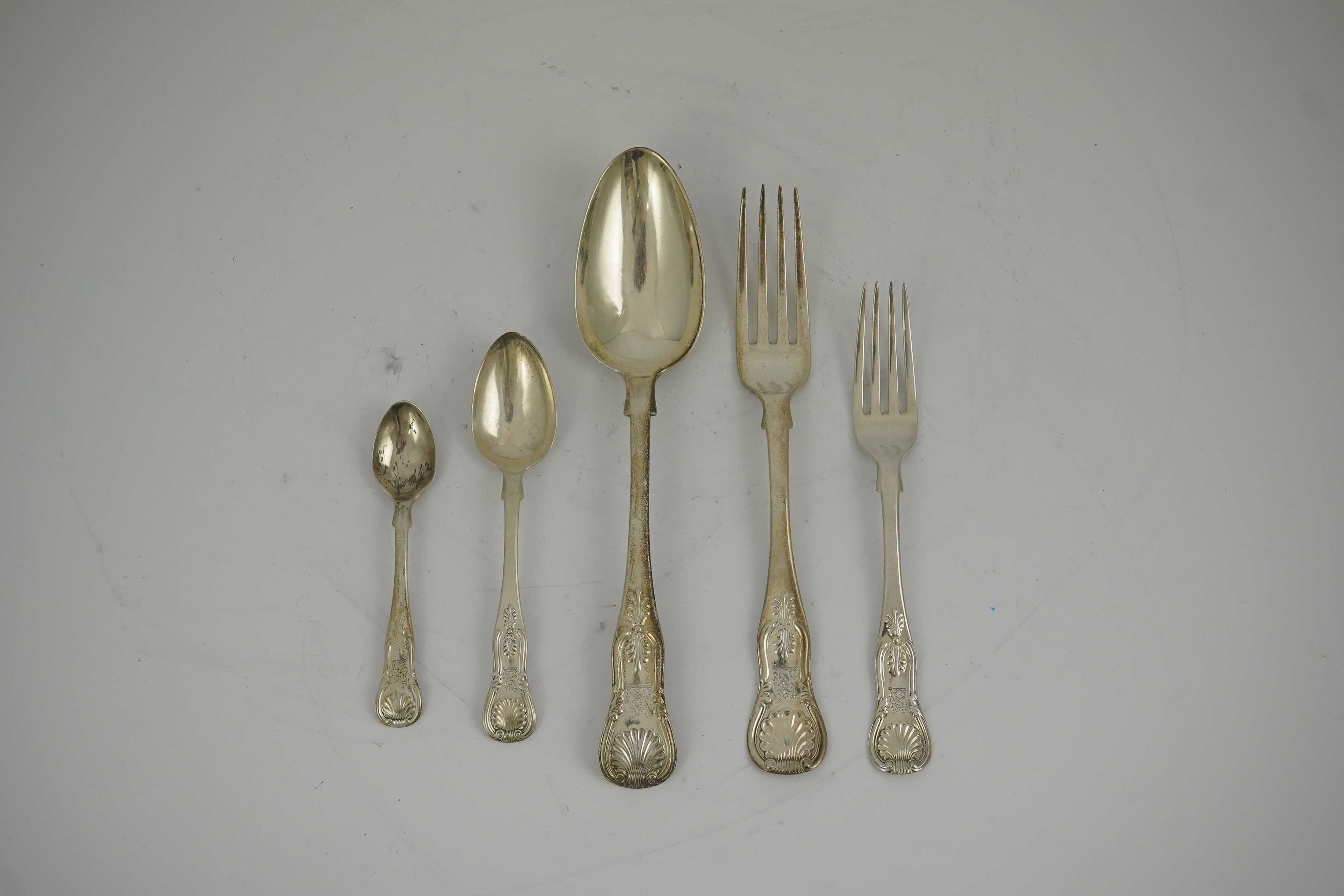 A part canteen of Victorian Scottish silver single struck King's pattern flatware, by James MacKay